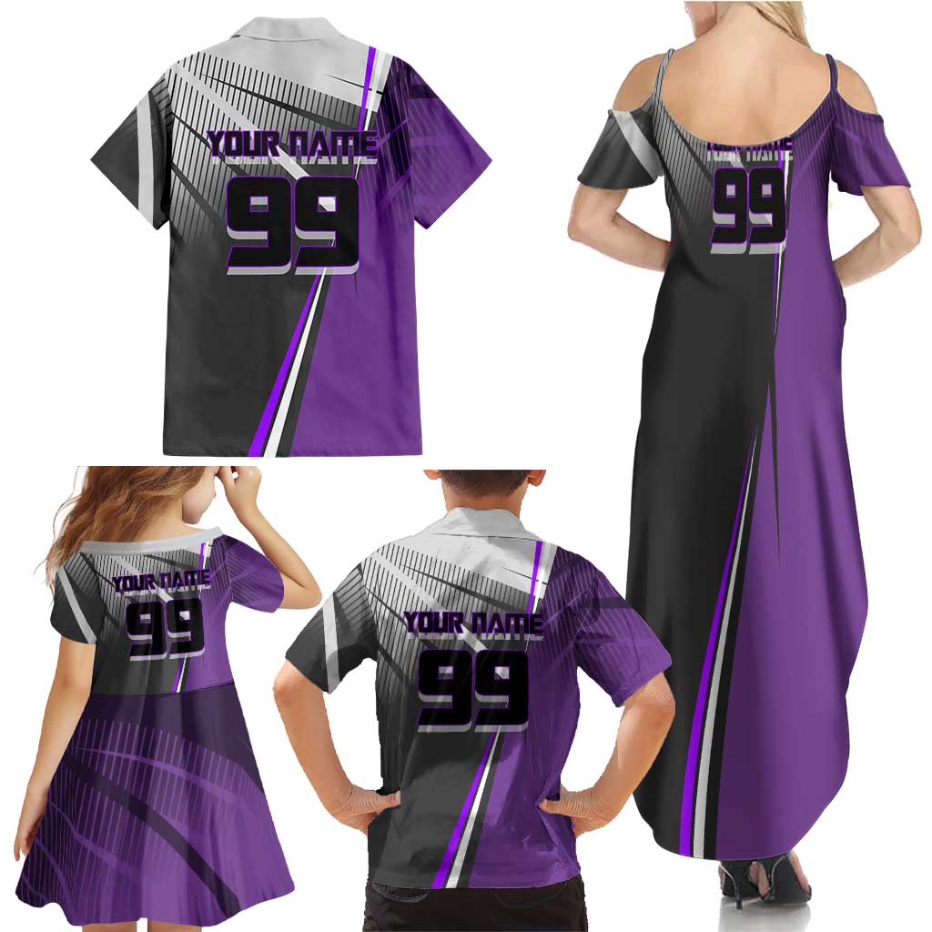Personalized Toge Inumaki Jujutsu Kaisen Family Matching Summer Maxi Dress and Hawaiian Shirt with Purple Gradient and Action Kick Design
