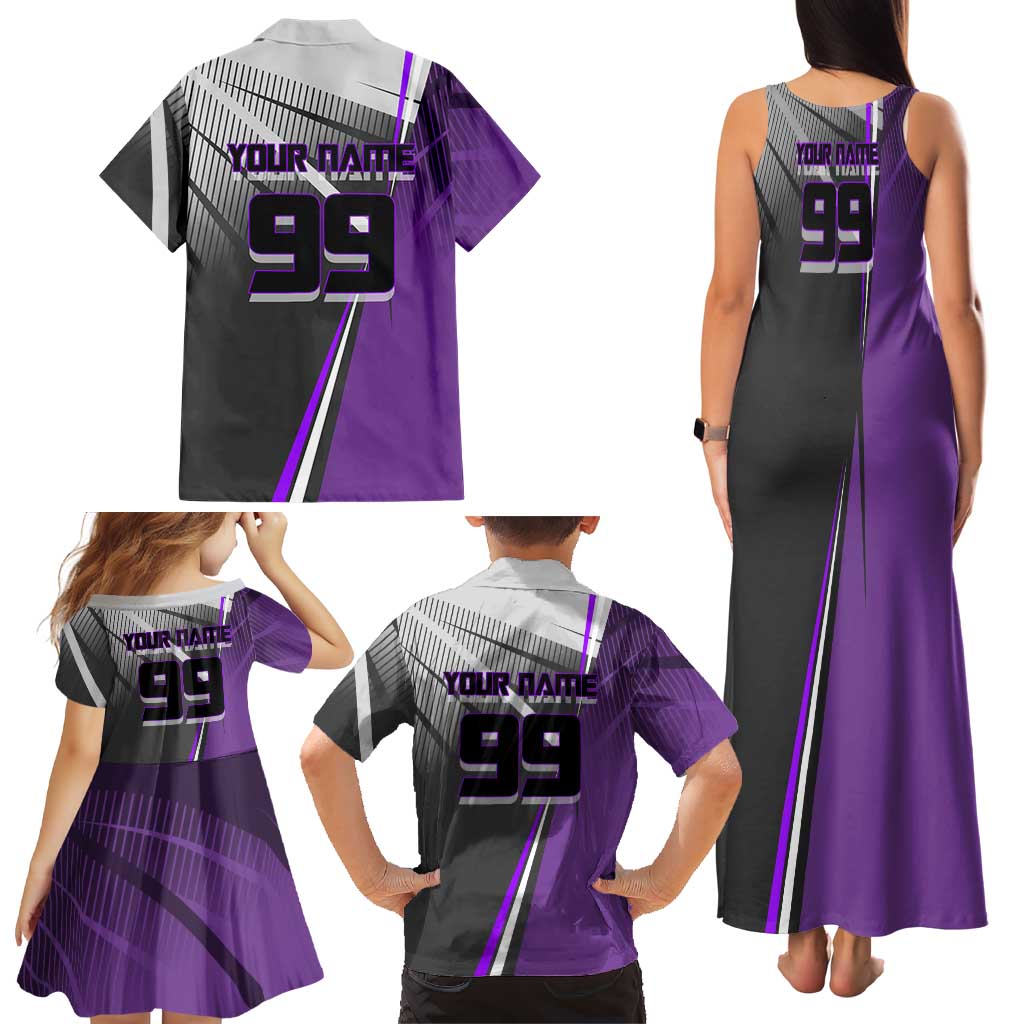 Personalized Toge Inumaki Jujutsu Kaisen Family Matching Tank Maxi Dress and Hawaiian Shirt with Purple Gradient and Action Kick Design
