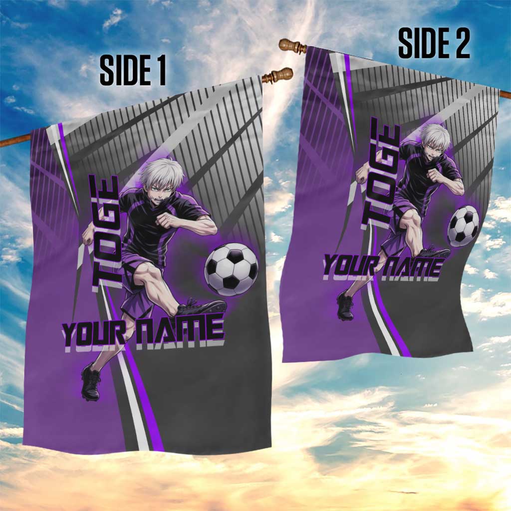 Personalized Toge Inumaki Jujutsu Kaisen Garden Flag with Purple Gradient and Action Kick Design