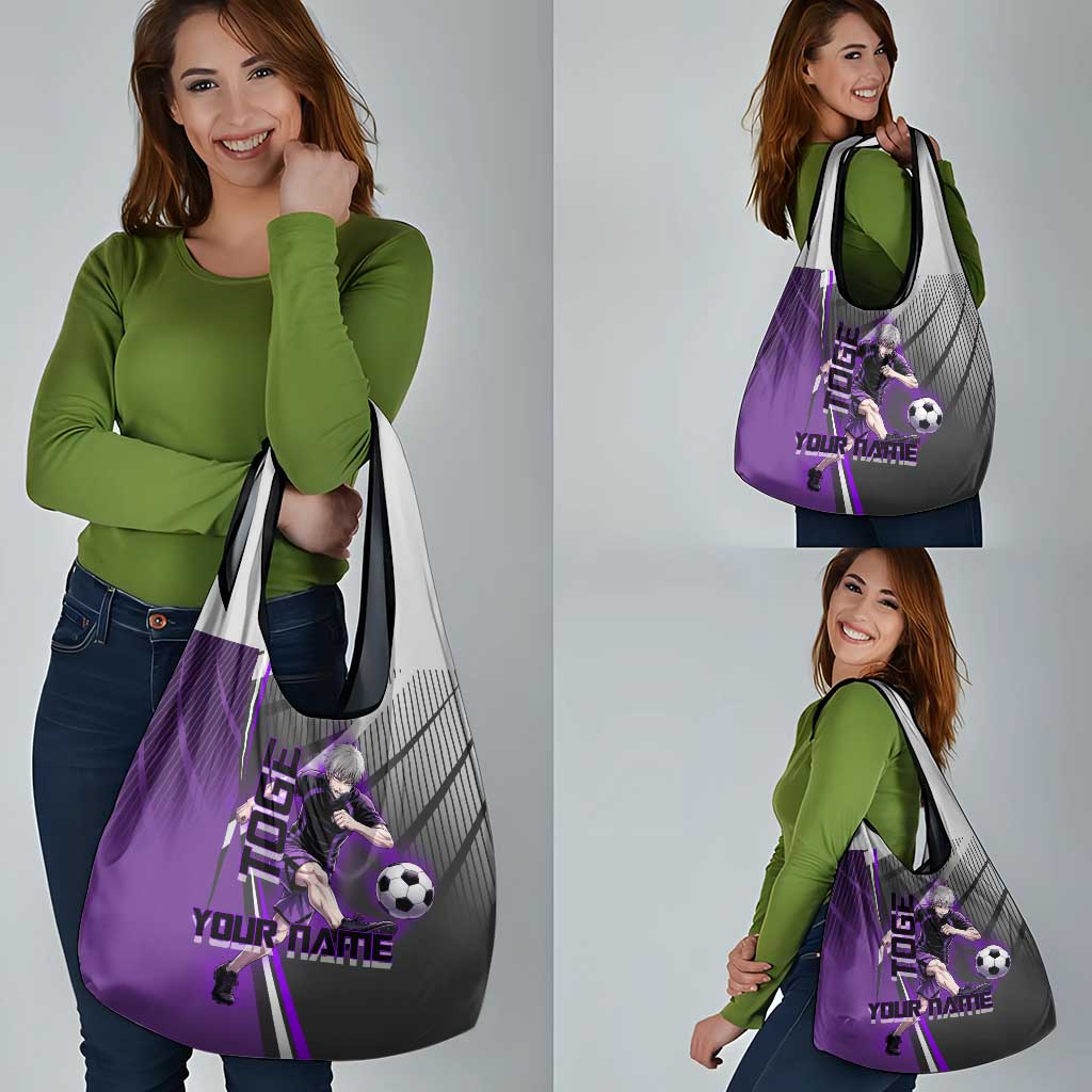 Personalized Toge Inumaki Jujutsu Kaisen Grocery Bag with Purple Gradient and Action Kick Design