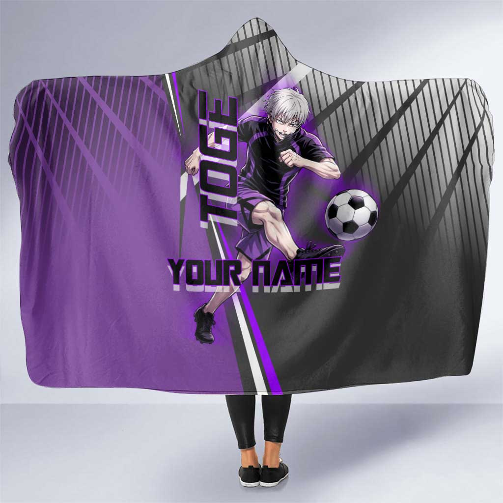 Personalized Toge Inumaki Jujutsu Kaisen Hooded Blanket with Purple Gradient and Action Kick Design