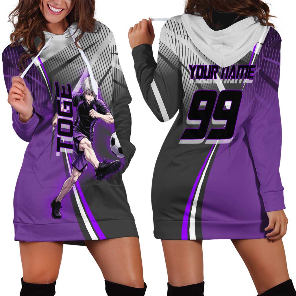 Personalized Toge Inumaki Jujutsu Kaisen Hoodie Dress with Purple Gradient and Action Kick Design
