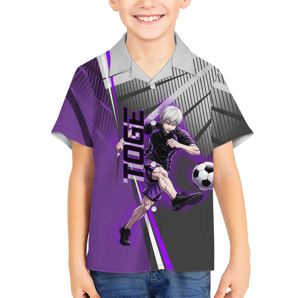 Personalized Toge Inumaki Jujutsu Kaisen Kid Hawaiian Shirt with Purple Gradient and Action Kick Design