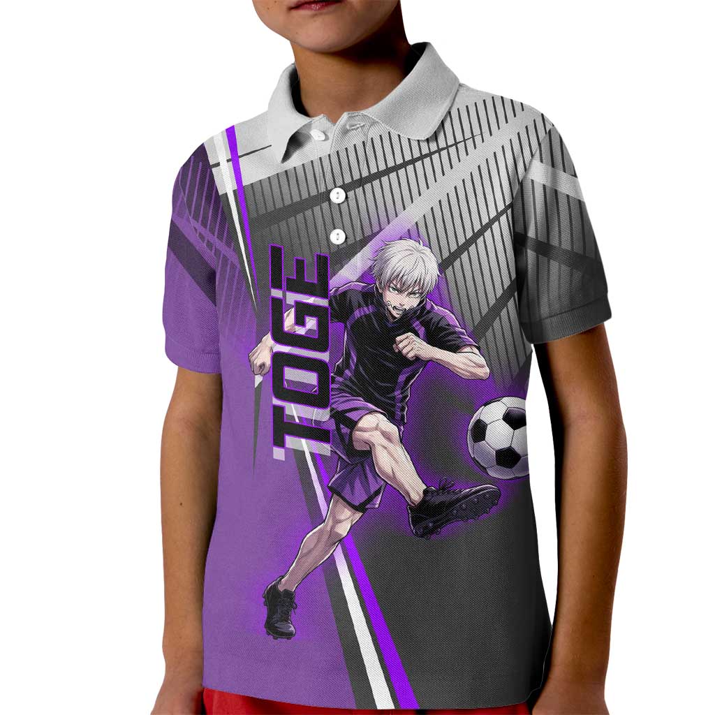 Personalized Toge Inumaki Jujutsu Kaisen Kid Polo Shirt with Purple Gradient and Action Kick Design