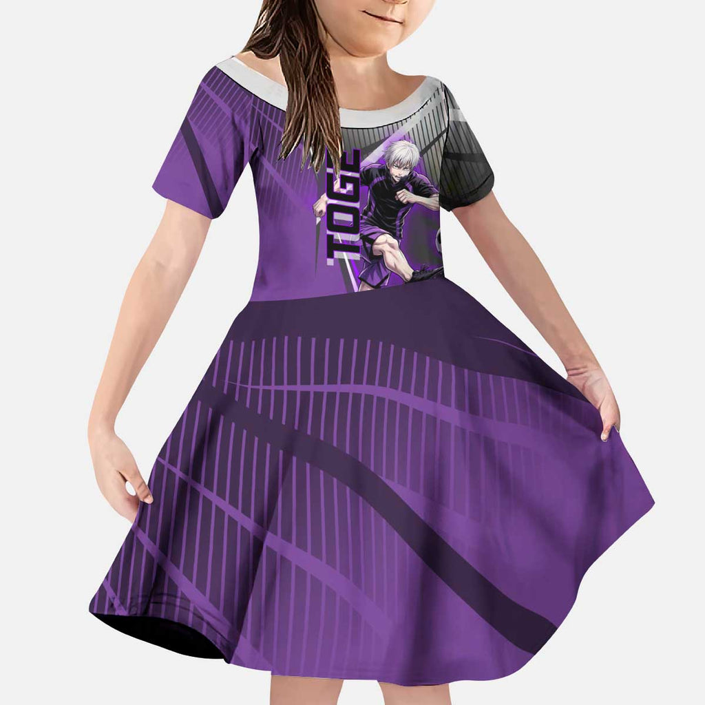 Personalized Toge Inumaki Jujutsu Kaisen Kid Short Sleeve Dress with Purple Gradient and Action Kick Design
