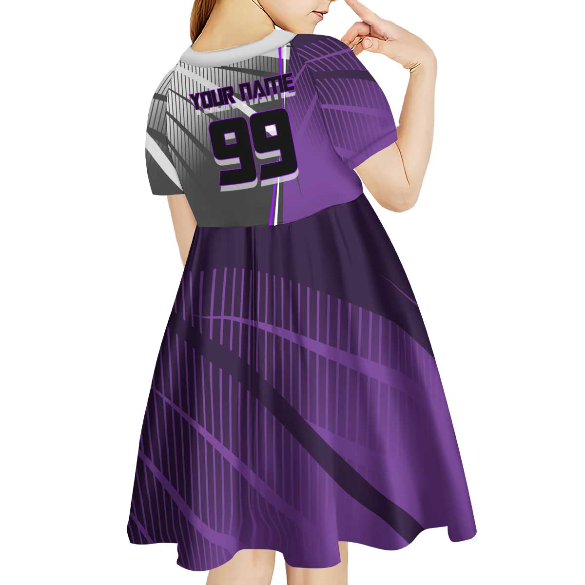 Personalized Toge Inumaki Jujutsu Kaisen Kid Short Sleeve Dress with Purple Gradient and Action Kick Design