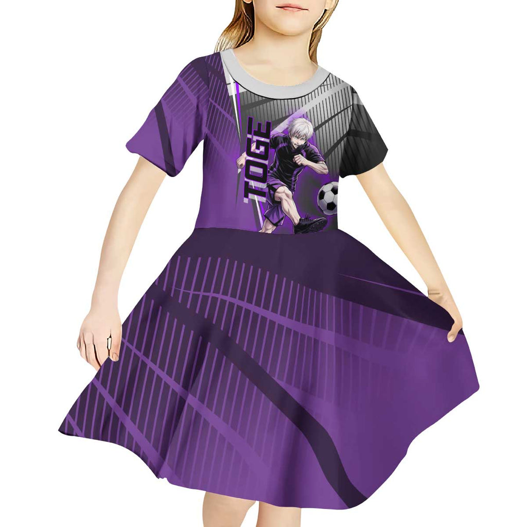 Personalized Toge Inumaki Jujutsu Kaisen Kid Short Sleeve Dress with Purple Gradient and Action Kick Design