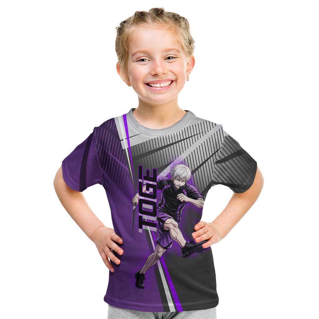 Personalized Toge Inumaki Jujutsu Kaisen Kid T Shirt with Purple Gradient and Action Kick Design
