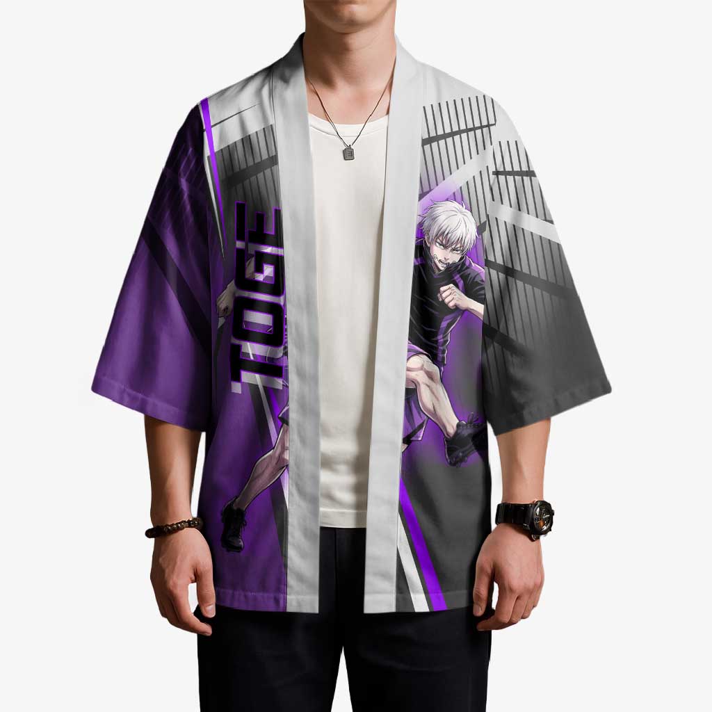 Personalized Toge Inumaki Jujutsu Kaisen Kimono with Purple Gradient and Action Kick Design