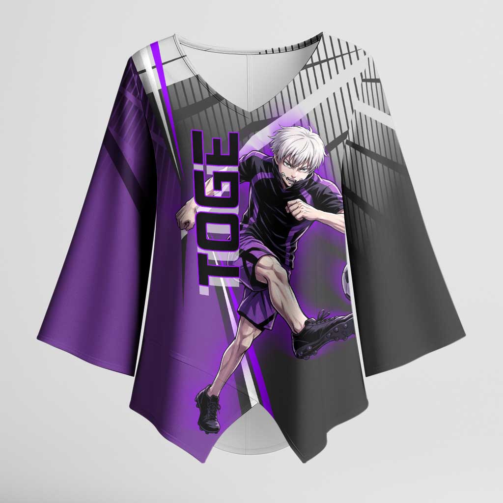 Personalized Toge Inumaki Jujutsu Kaisen Kimono Sleeve Blouse with Purple Gradient and Action Kick Design