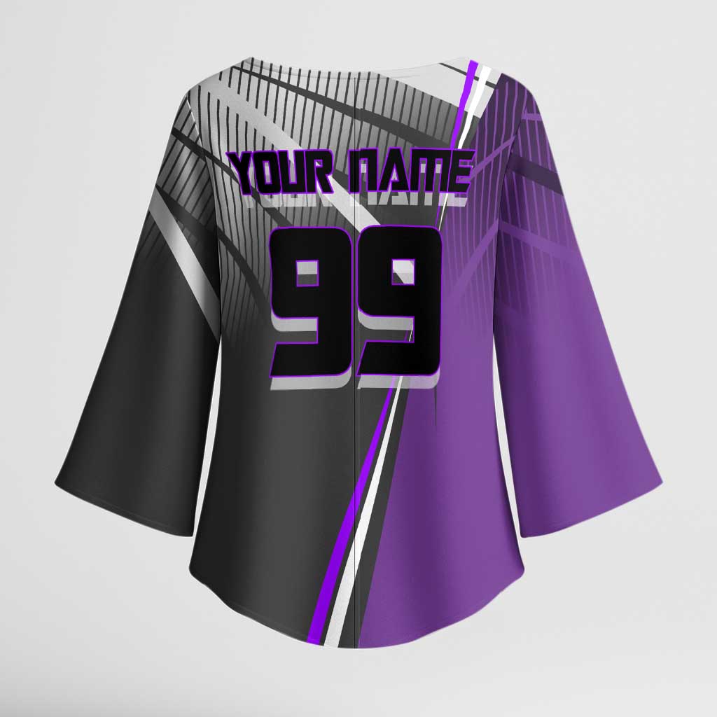 Personalized Toge Inumaki Jujutsu Kaisen Kimono Sleeve Blouse with Purple Gradient and Action Kick Design
