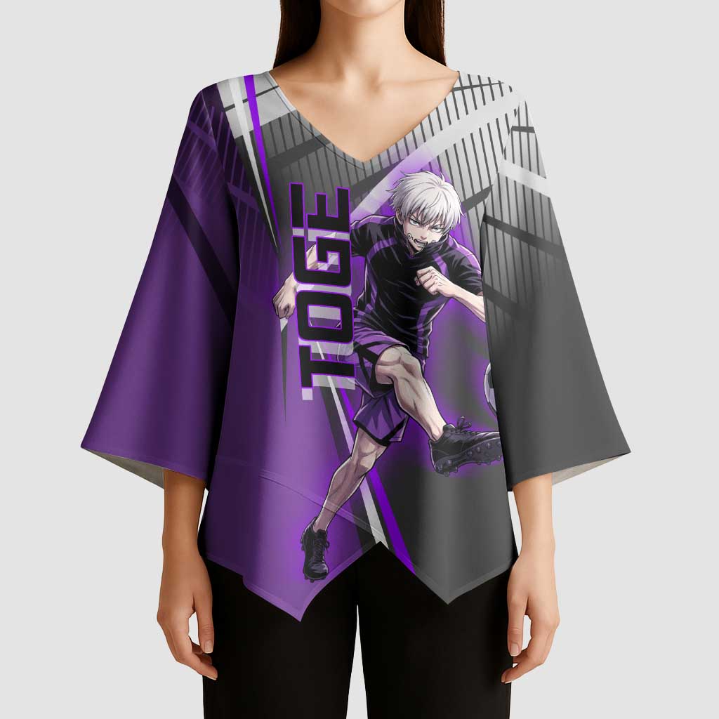 Personalized Toge Inumaki Jujutsu Kaisen Kimono Sleeve Blouse with Purple Gradient and Action Kick Design