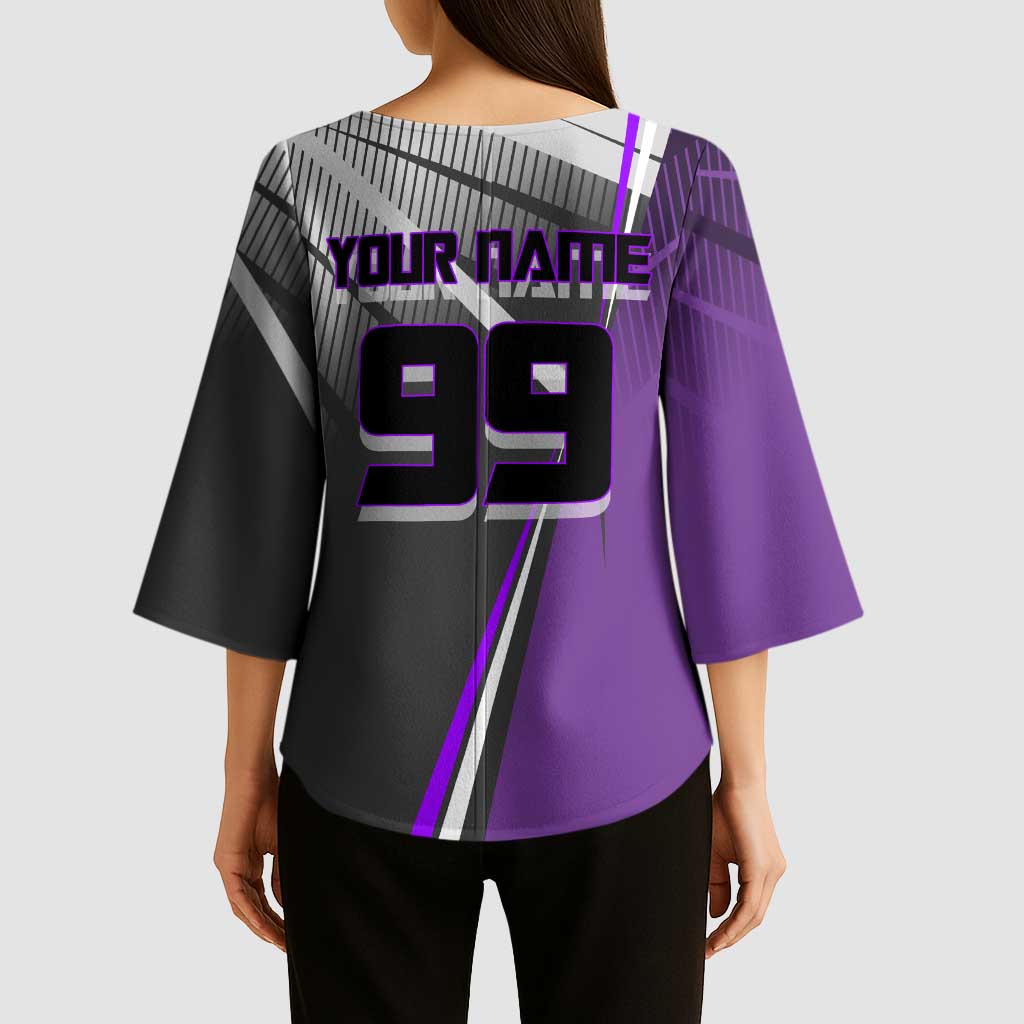 Personalized Toge Inumaki Jujutsu Kaisen Kimono Sleeve Blouse with Purple Gradient and Action Kick Design