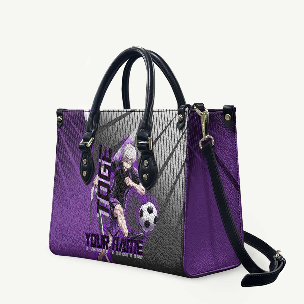 Personalized Toge Inumaki Jujutsu Kaisen Leather Bag with Purple Gradient and Action Kick Design