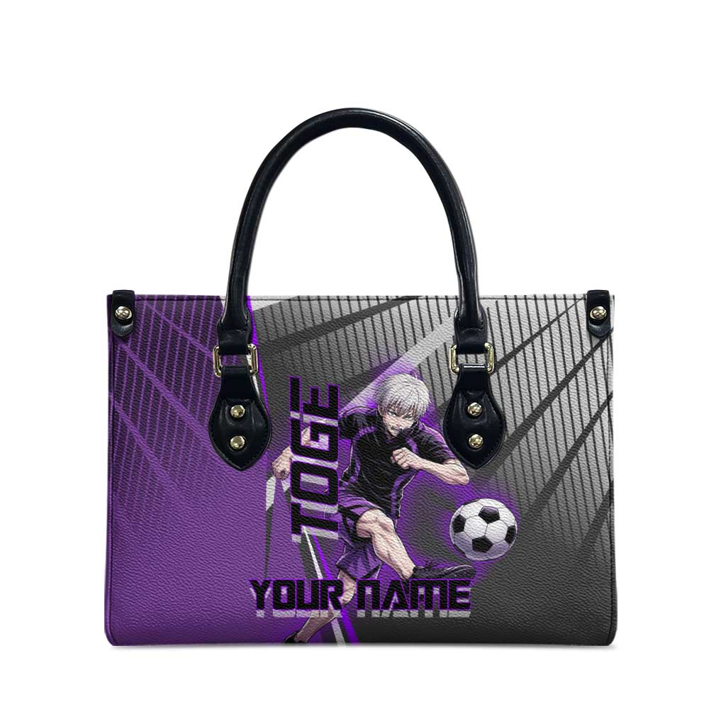 Personalized Toge Inumaki Jujutsu Kaisen Leather Bag with Purple Gradient and Action Kick Design