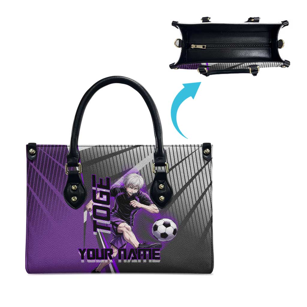 Personalized Toge Inumaki Jujutsu Kaisen Leather Bag with Purple Gradient and Action Kick Design
