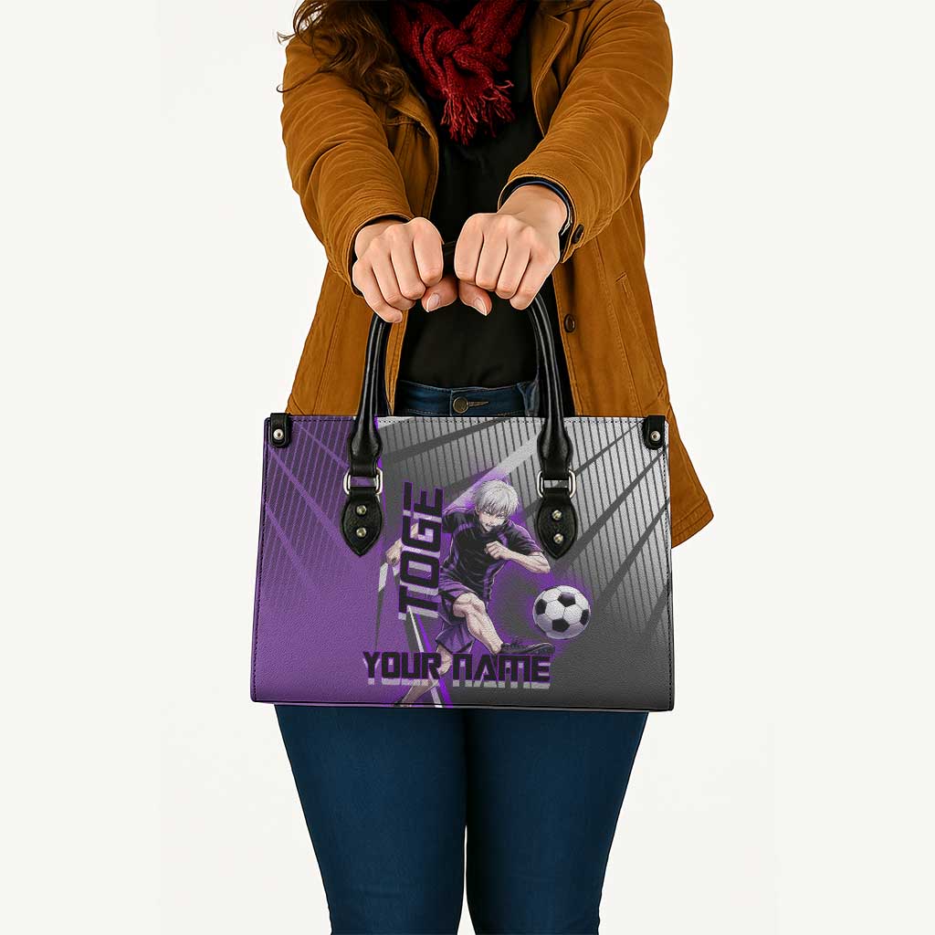 Personalized Toge Inumaki Jujutsu Kaisen Leather Bag with Purple Gradient and Action Kick Design