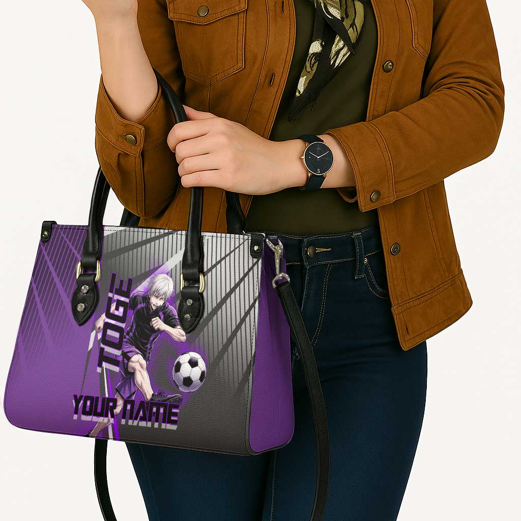 Personalized Toge Inumaki Jujutsu Kaisen Leather Bag with Purple Gradient and Action Kick Design