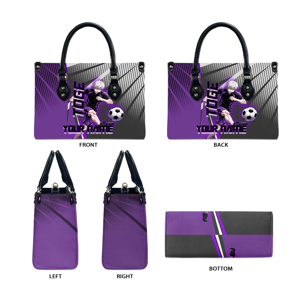 Personalized Toge Inumaki Jujutsu Kaisen Leather Bag with Purple Gradient and Action Kick Design