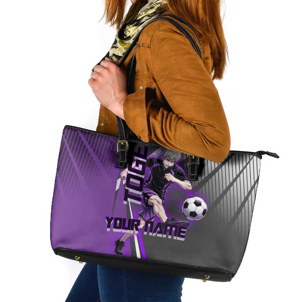 Personalized Toge Inumaki Jujutsu Kaisen Leather Tote Bag with Purple Gradient and Action Kick Design
