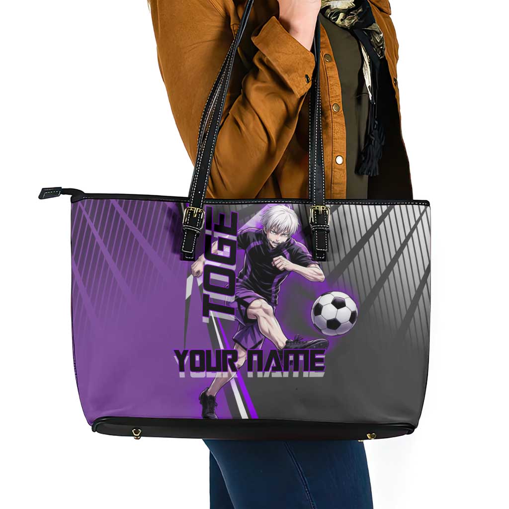 Personalized Toge Inumaki Jujutsu Kaisen Leather Tote Bag with Purple Gradient and Action Kick Design