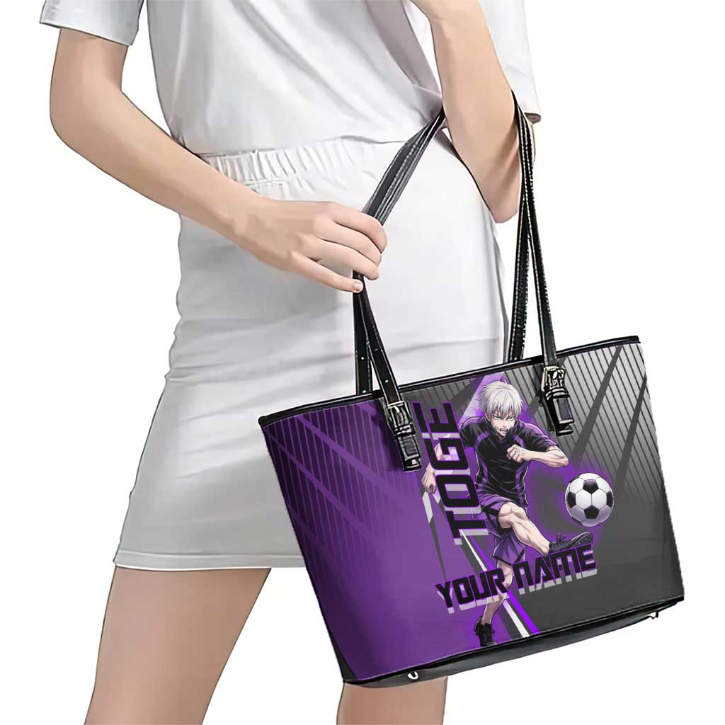 Personalized Toge Inumaki Jujutsu Kaisen Leather Tote Bag with Purple Gradient and Action Kick Design