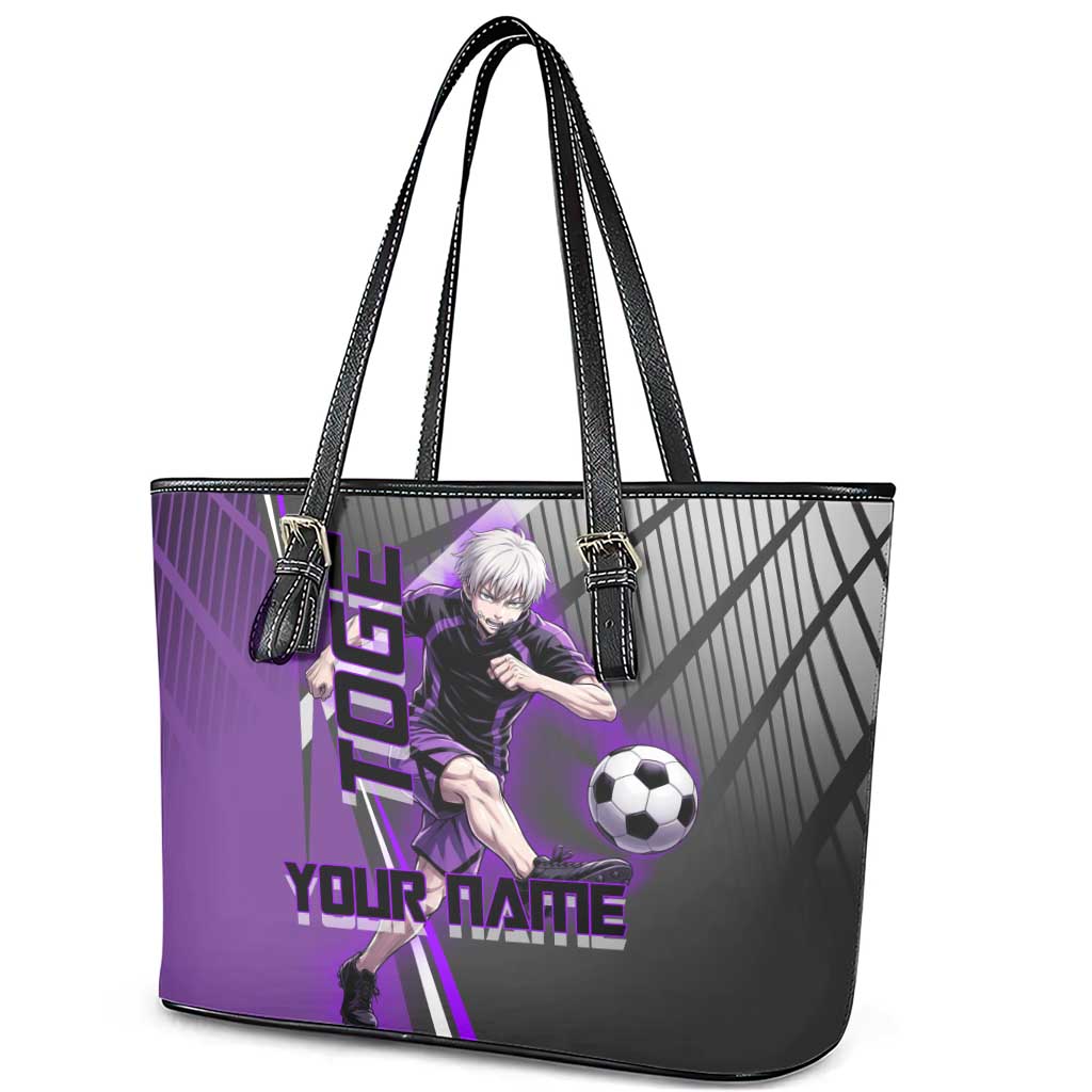 Personalized Toge Inumaki Jujutsu Kaisen Leather Tote Bag with Purple Gradient and Action Kick Design