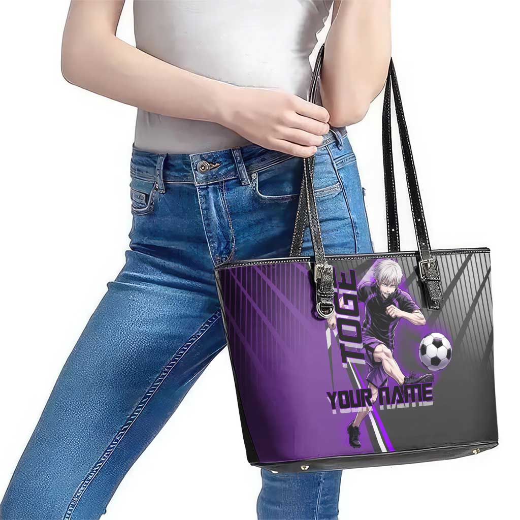 Personalized Toge Inumaki Jujutsu Kaisen Leather Tote Bag with Purple Gradient and Action Kick Design