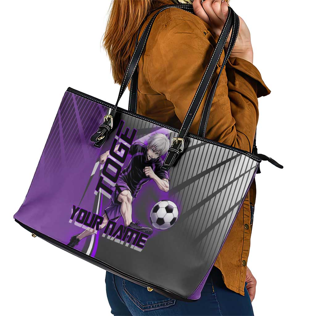 Personalized Toge Inumaki Jujutsu Kaisen Leather Tote Bag with Purple Gradient and Action Kick Design