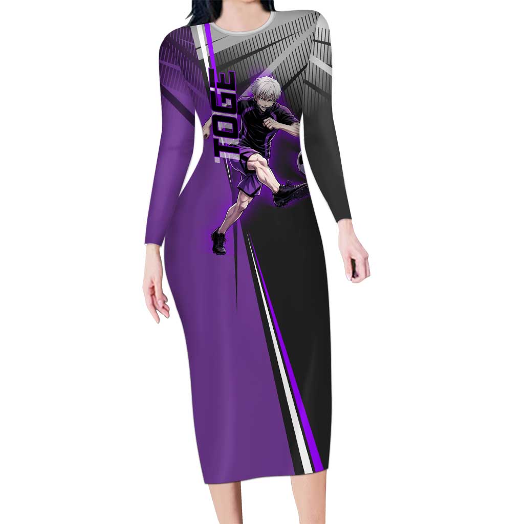 Personalized Toge Inumaki Jujutsu Kaisen Long Sleeve Bodycon Dress with Purple Gradient and Action Kick Design