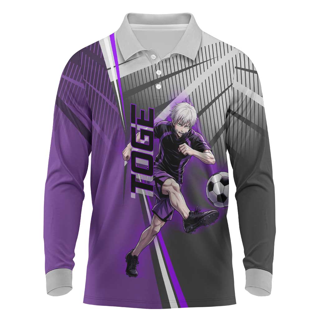 Personalized Toge Inumaki Jujutsu Kaisen Long Sleeve Polo Shirt with Purple Gradient and Action Kick Design