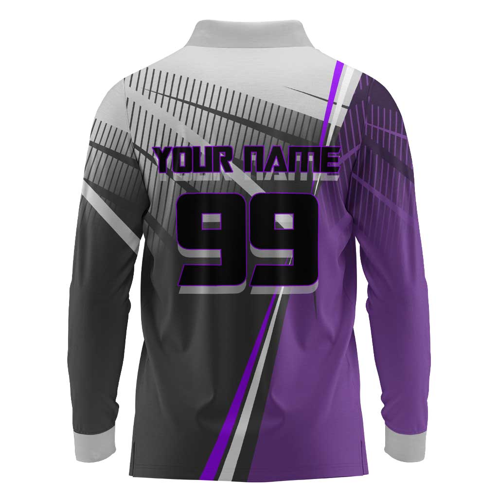 Personalized Toge Inumaki Jujutsu Kaisen Long Sleeve Polo Shirt with Purple Gradient and Action Kick Design