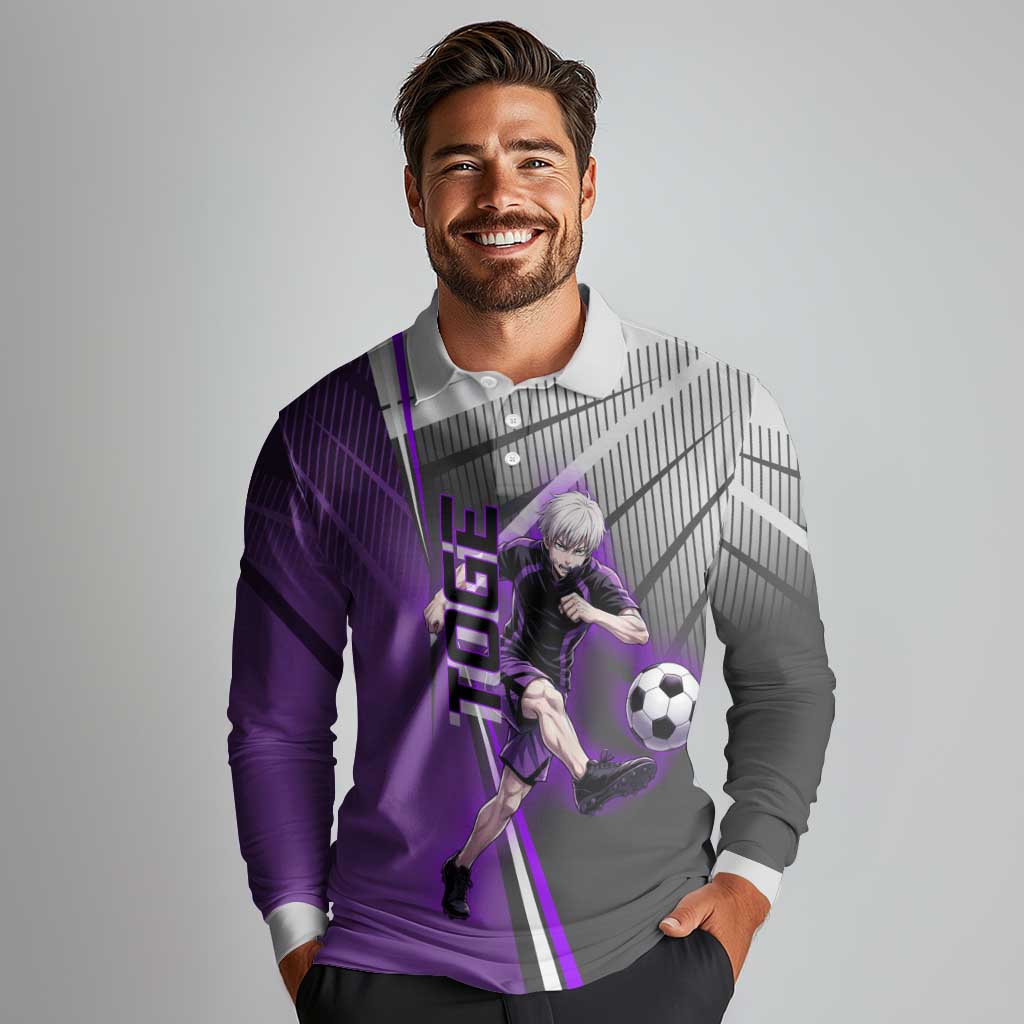 Personalized Toge Inumaki Jujutsu Kaisen Long Sleeve Polo Shirt with Purple Gradient and Action Kick Design