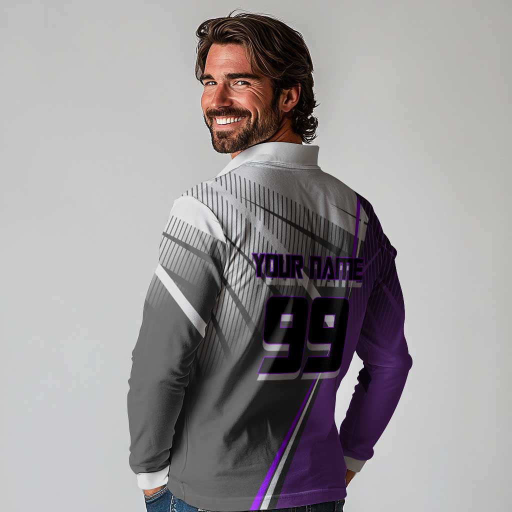 Personalized Toge Inumaki Jujutsu Kaisen Long Sleeve Polo Shirt with Purple Gradient and Action Kick Design