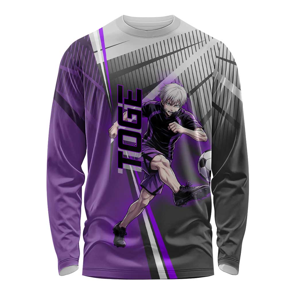 Personalized Toge Inumaki Jujutsu Kaisen Long Sleeve Shirt with Purple Gradient and Action Kick Design