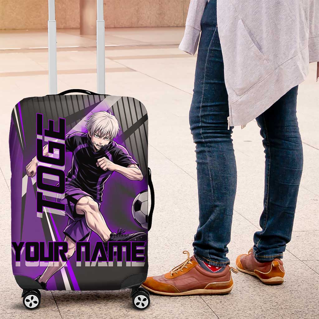 Personalized Toge Inumaki Jujutsu Kaisen Luggage Cover with Purple Gradient and Action Kick Design