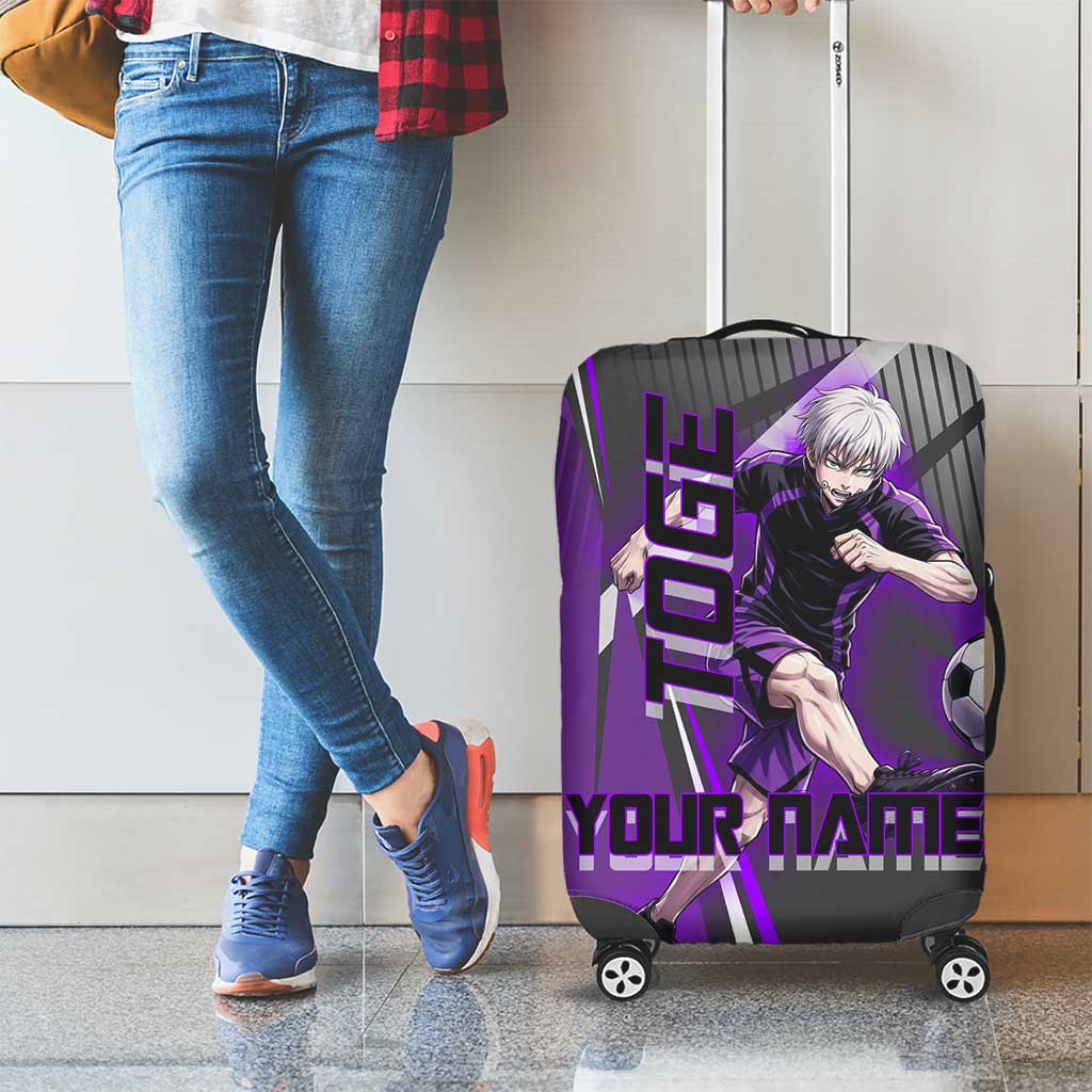 Personalized Toge Inumaki Jujutsu Kaisen Luggage Cover with Purple Gradient and Action Kick Design