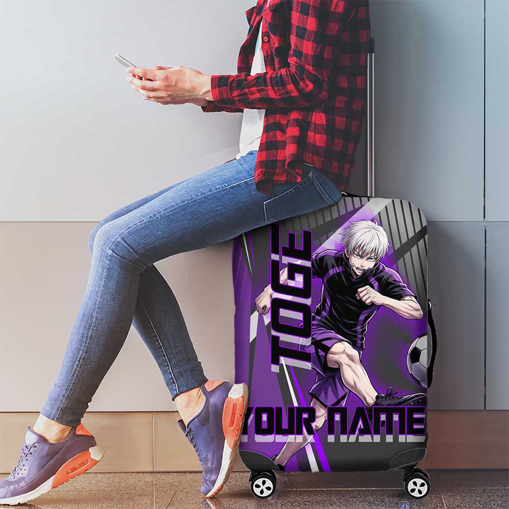 Personalized Toge Inumaki Jujutsu Kaisen Luggage Cover with Purple Gradient and Action Kick Design