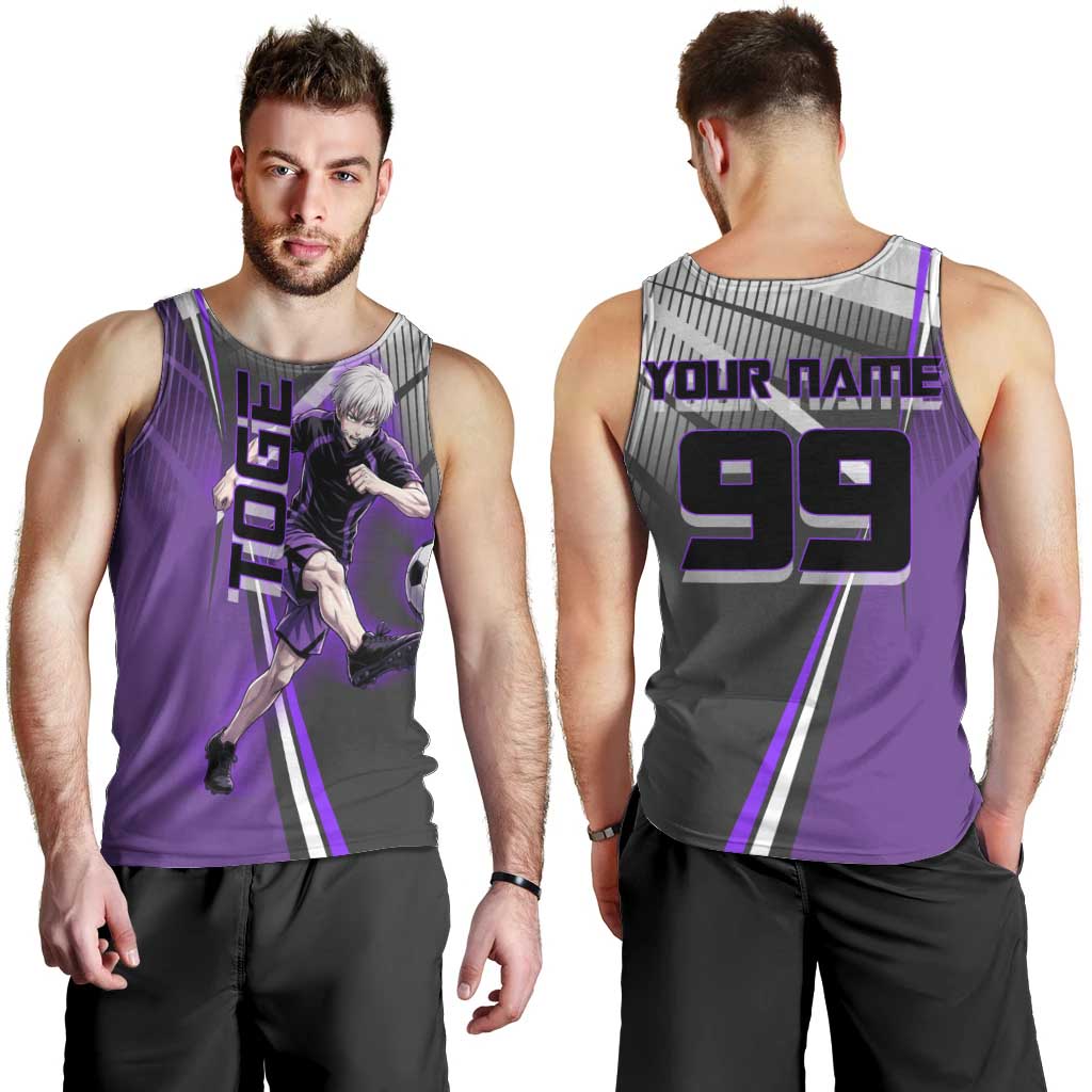 Personalized Toge Inumaki Jujutsu Kaisen Men Tank Top with Purple Gradient and Action Kick Design