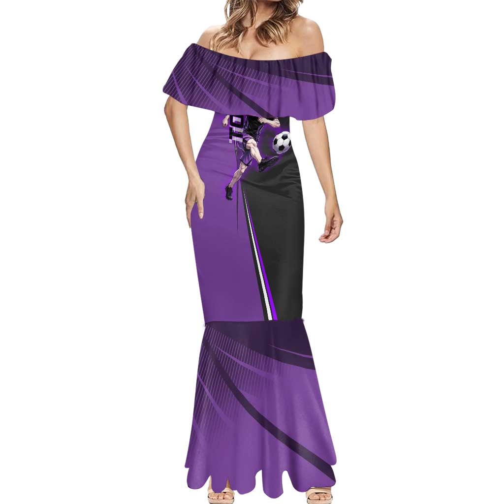 Personalized Toge Inumaki Jujutsu Kaisen Mermaid Dress with Purple Gradient and Action Kick Design