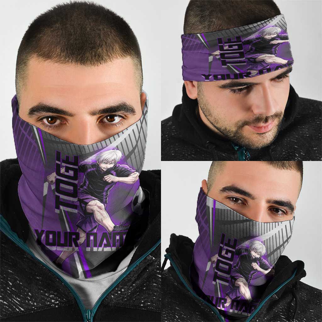 Personalized Toge Inumaki Jujutsu Kaisen Neck Gaiter with Purple Gradient and Action Kick Design