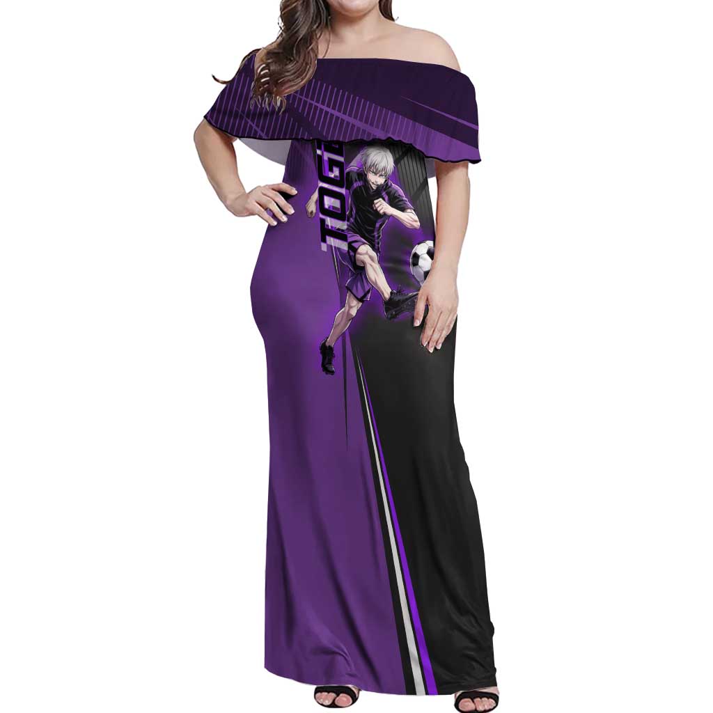 Personalized Toge Inumaki Jujutsu Kaisen Off Shoulder Maxi Dress with Purple Gradient and Action Kick Design