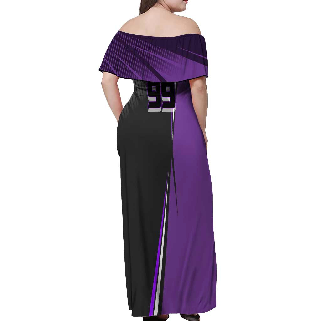 Personalized Toge Inumaki Jujutsu Kaisen Off Shoulder Maxi Dress with Purple Gradient and Action Kick Design