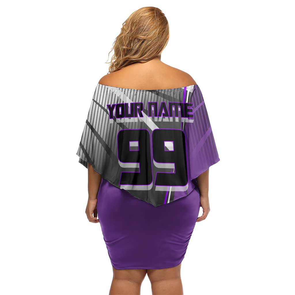 Personalized Toge Inumaki Jujutsu Kaisen Off Shoulder Short Dress with Purple Gradient and Action Kick Design