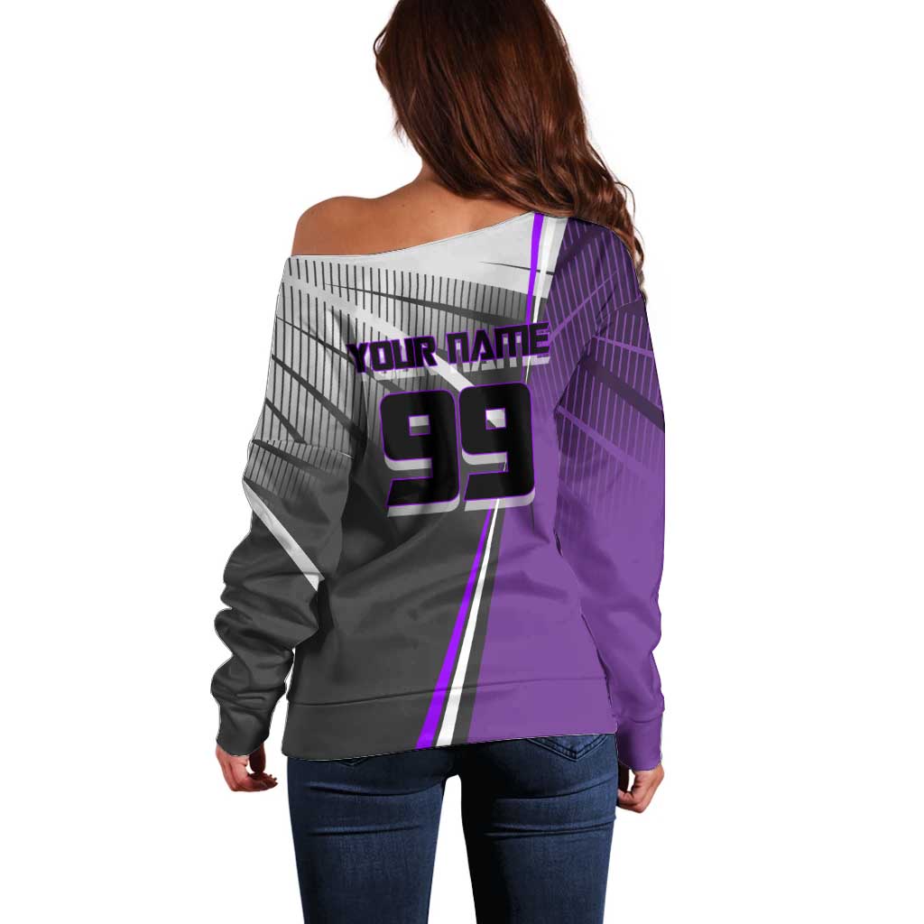 Personalized Toge Inumaki Jujutsu Kaisen Off Shoulder Sweater with Purple Gradient and Action Kick Design