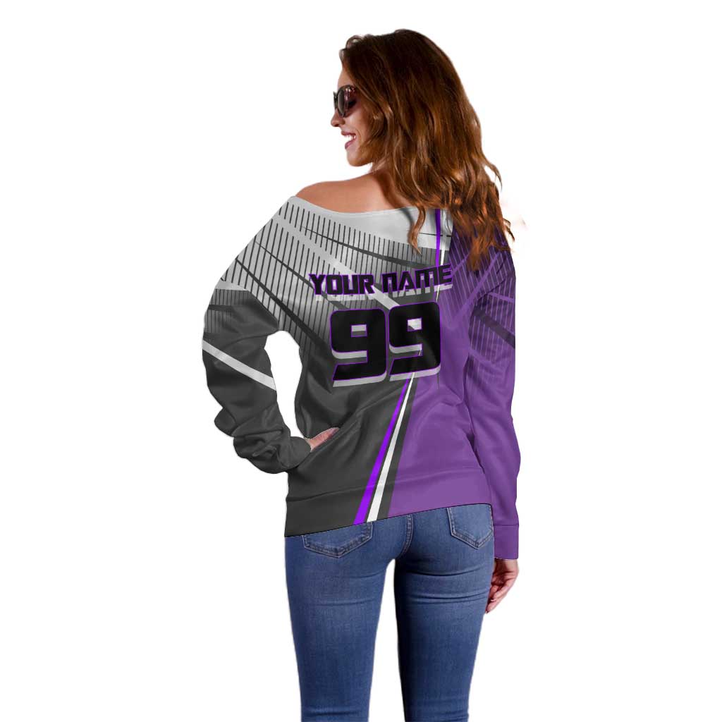 Personalized Toge Inumaki Jujutsu Kaisen Off Shoulder Sweater with Purple Gradient and Action Kick Design