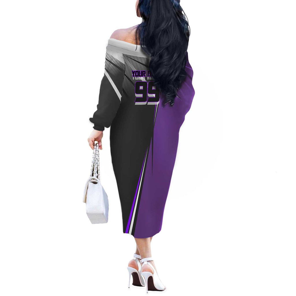 Personalized Toge Inumaki Jujutsu Kaisen Off The Shoulder Long Sleeve Dress with Purple Gradient and Action Kick Design