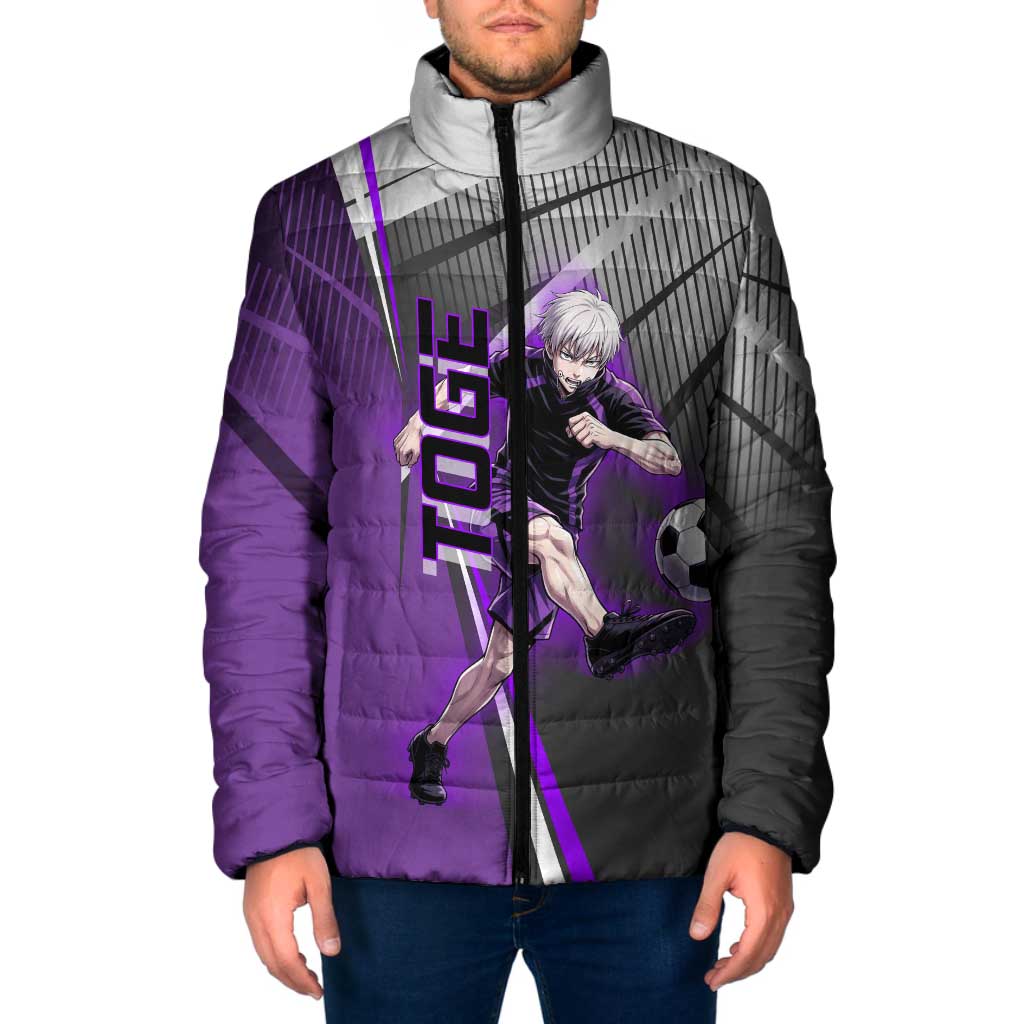 Personalized Toge Inumaki Jujutsu Kaisen Padded Jacket with Purple Gradient and Action Kick Design
