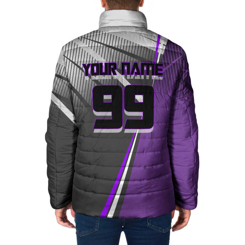 Personalized Toge Inumaki Jujutsu Kaisen Padded Jacket with Purple Gradient and Action Kick Design