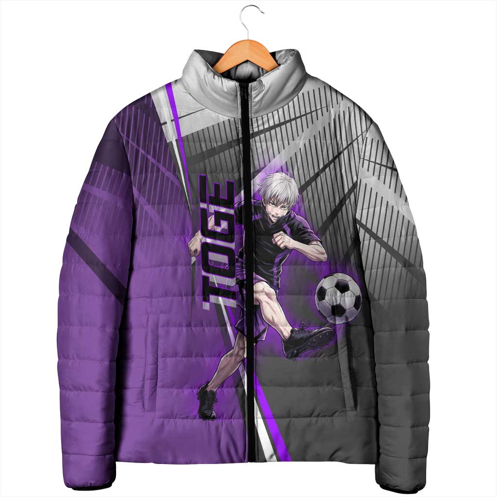 Personalized Toge Inumaki Jujutsu Kaisen Padded Jacket with Purple Gradient and Action Kick Design